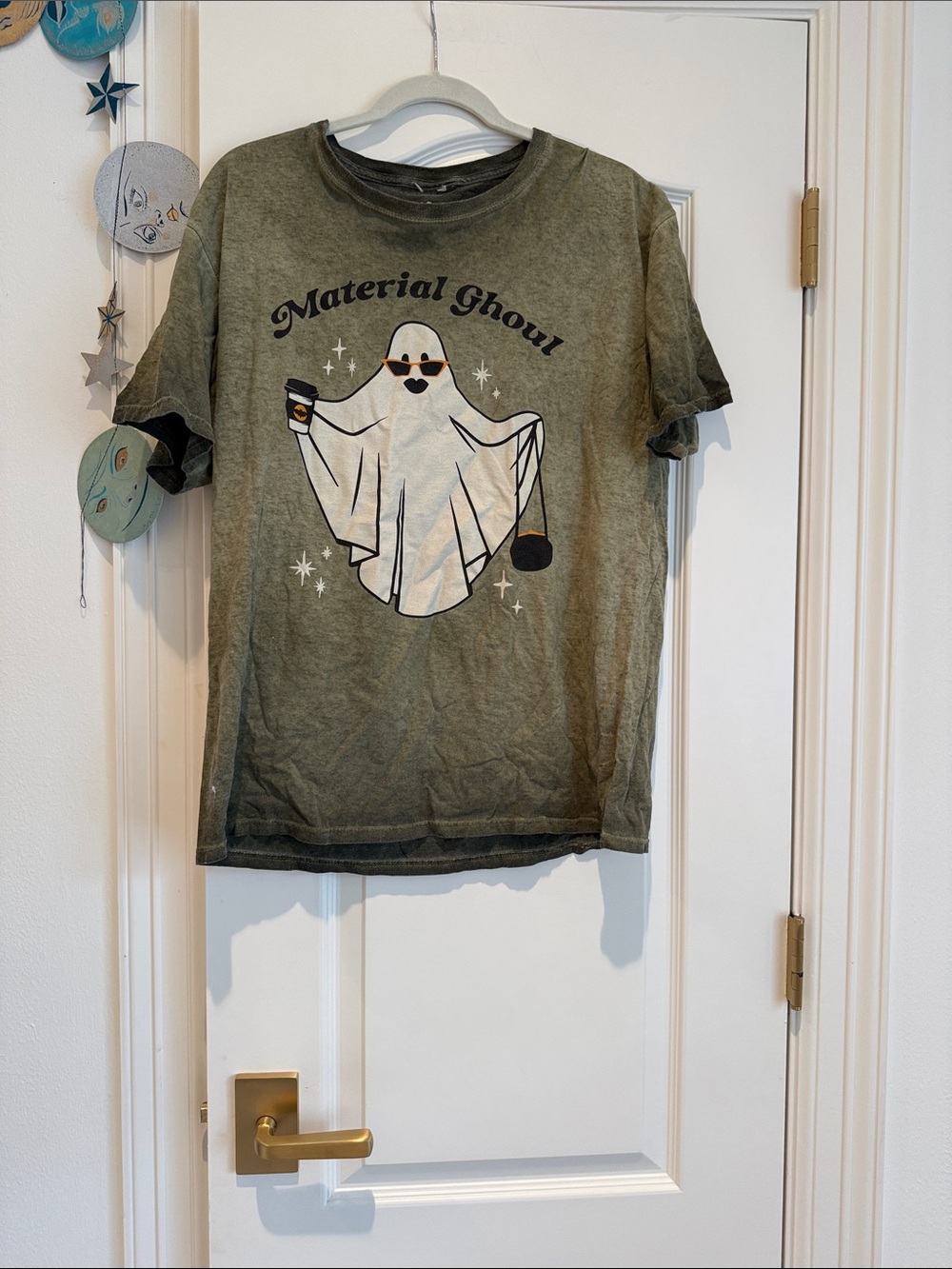 Olive Green 'Material Ghoul' Short Sleeve Graphic Tee